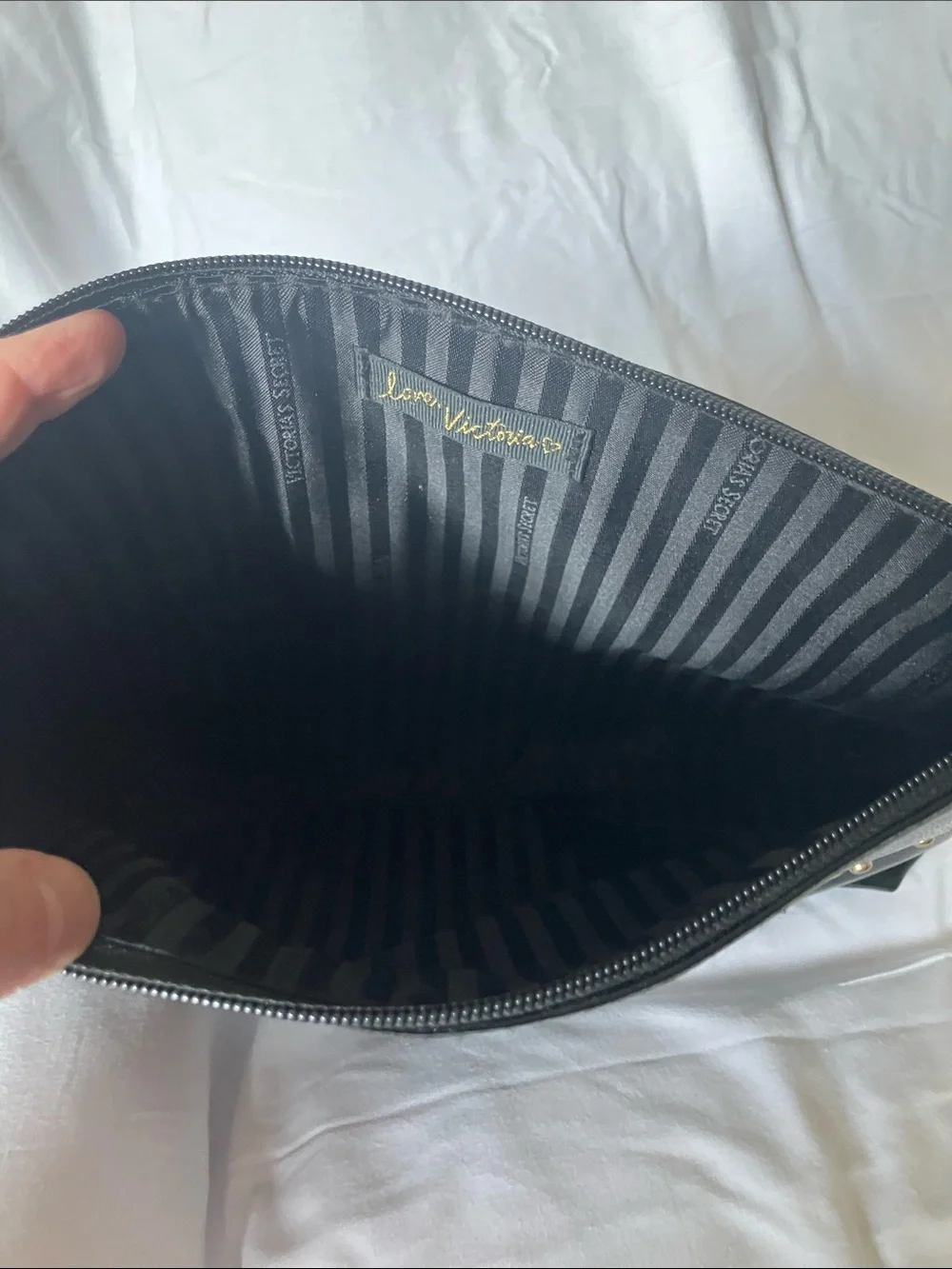 Victoria's Secret Black Cosmetic Pouch with Pink Logo and Gold Heart Studs